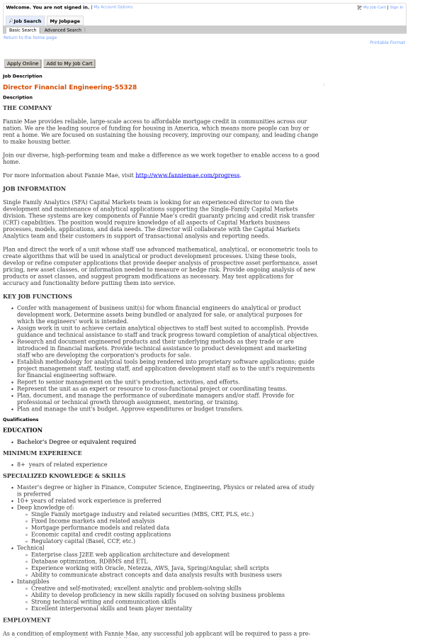 director financial engineering job at fannie mae in washington dc job description director of engineering