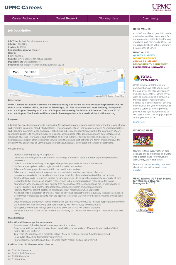 patient services representative job at upmc in pittsburgh pa patient services representative job description