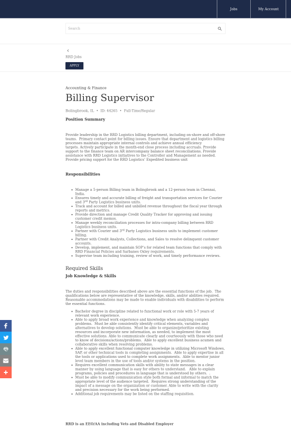 billing supervisor job at rr donnelley in bolingbrook il 15836081 billing supervisor job description