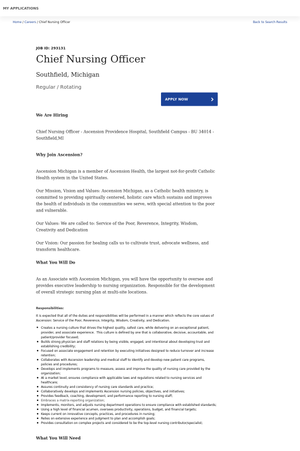 chief nursing officer job at ascension health in southfield mi chief nursing officer job description