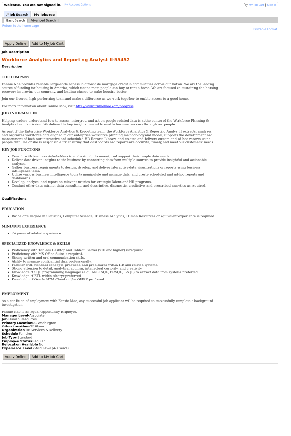 workforce analytics and reporting analyst ii job at fannie mae in reporting analyst job description