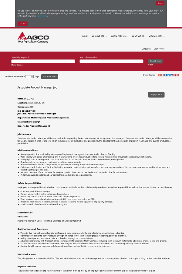 associate product manager job at agco corporation in assumption il associate product manager job description