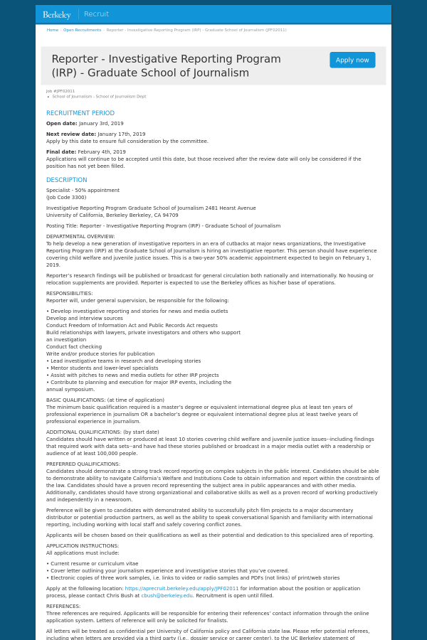 reporter investigative reporting program irp graduate school journalism degree jobs