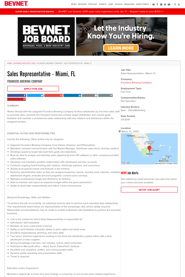 sales representative miami fl job at founders brewing company in sales staff responsibilities