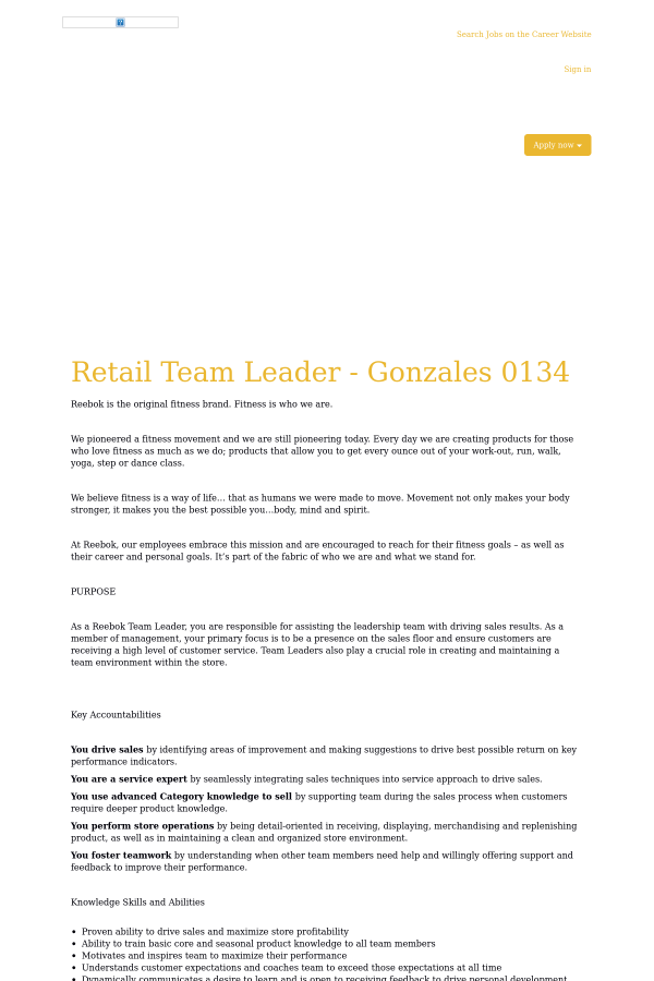 Retail Team Leader Gonzales Job At Adidas In Gonzales La
