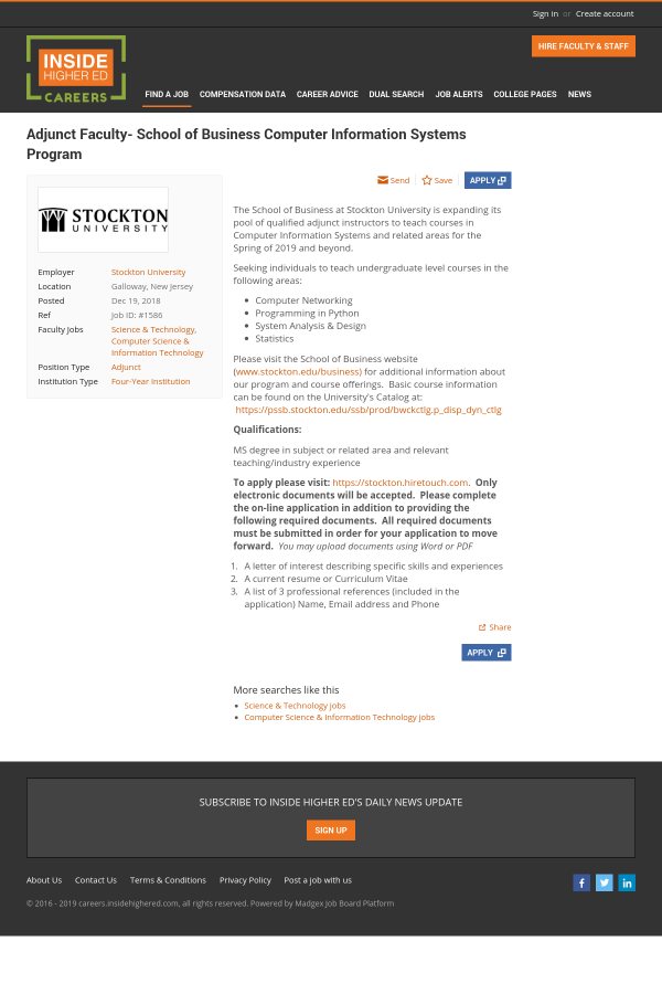 adjunct faculty school of business computer information systems computer programming careers