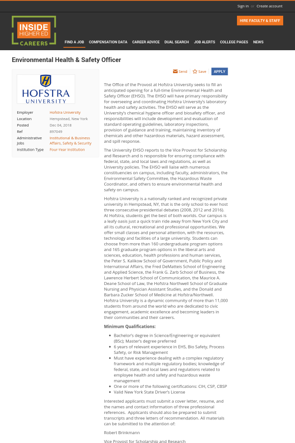 environmental health safety officer job at hofstra university in hofstra letter of recommendation