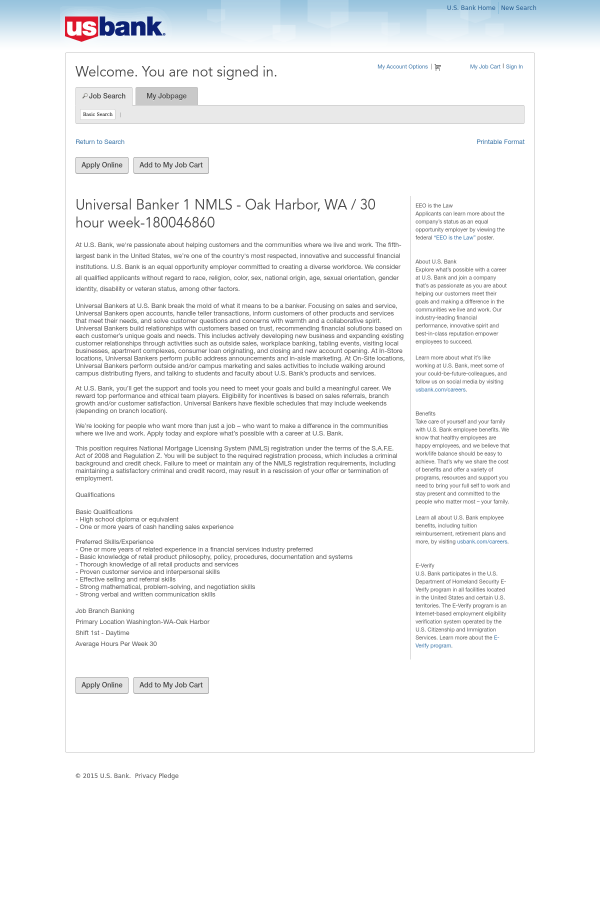 Universal Banker Job At U S Bank In Oak Harbor Wa 16066447