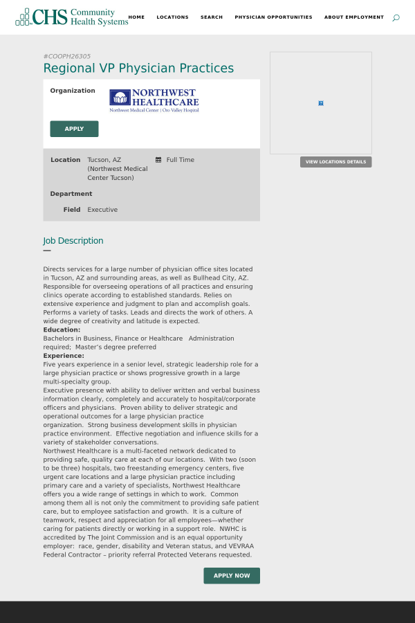 Regional Vice President Physician Practices Job At Community