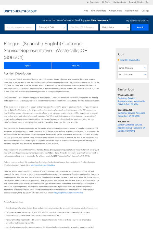 bilingual spanish english customer service representative job at united health customer service