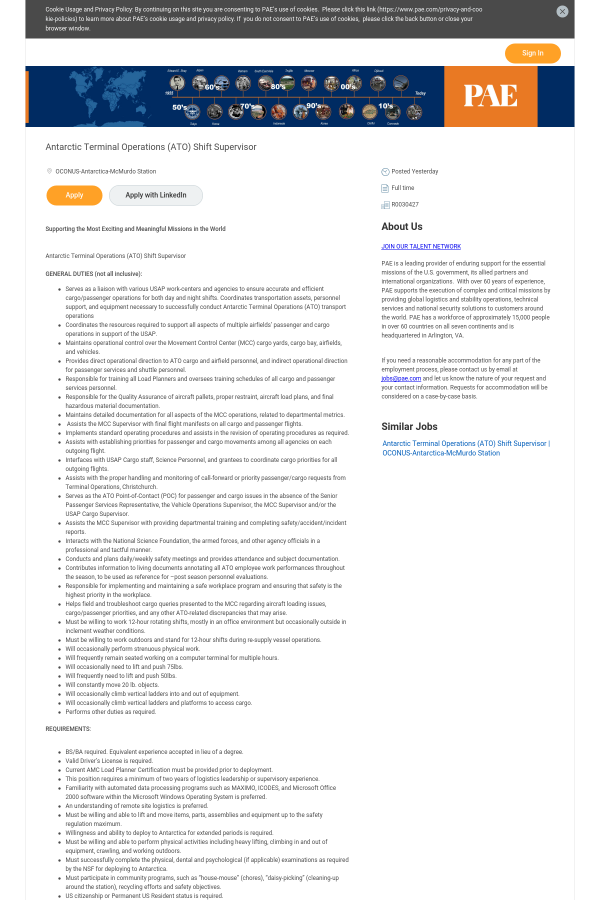 antarctic terminal operations shift supervisor job at shift supervisor duties