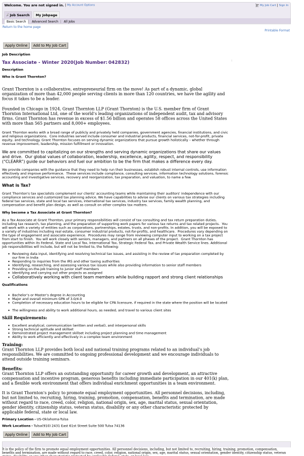 tax associate winter 2020 job at grant thornton in tulsa associate accountant job description
