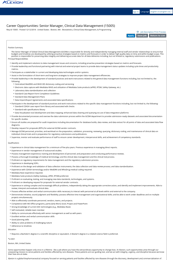senior manager clinical data management summary principal job description data manager