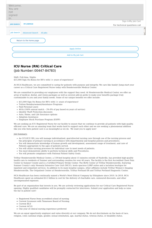 ICU Nurse Critical Care job at HCA Holdings, Inc. in
