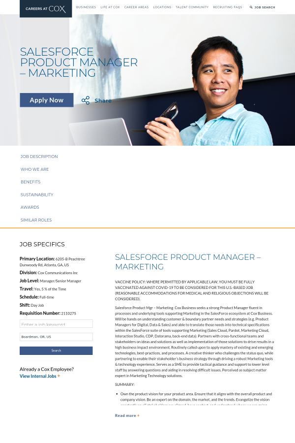 SalesForce Product Manager Marketing job at Cox