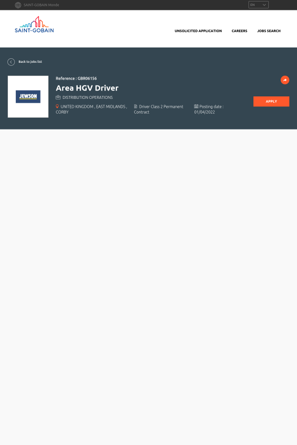 Area HGV Driver job at SaintGobain in Birmingham, United