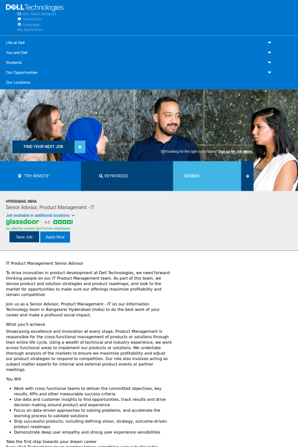 Senior Advisor, Product Management IT job at Dell in