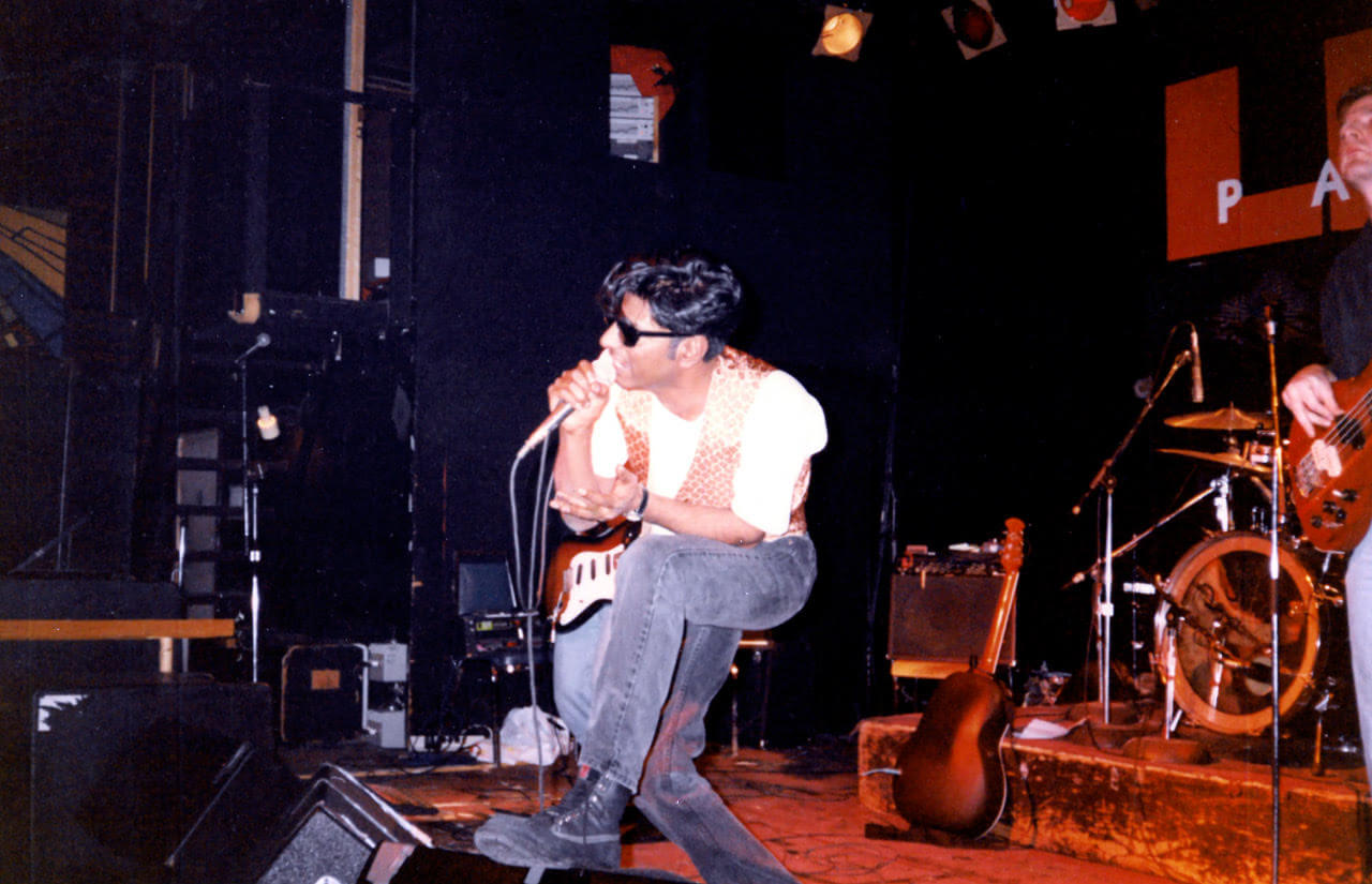 Don as the vocalist and guitarist for his rock band, Between the Lines, performing at Lee's Palace in Toronto in 1994.