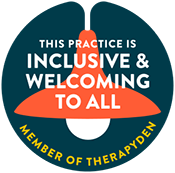 Badge with the text, 'This practice is inclusive and welcoming to all'. Proud member of TherapyDen.