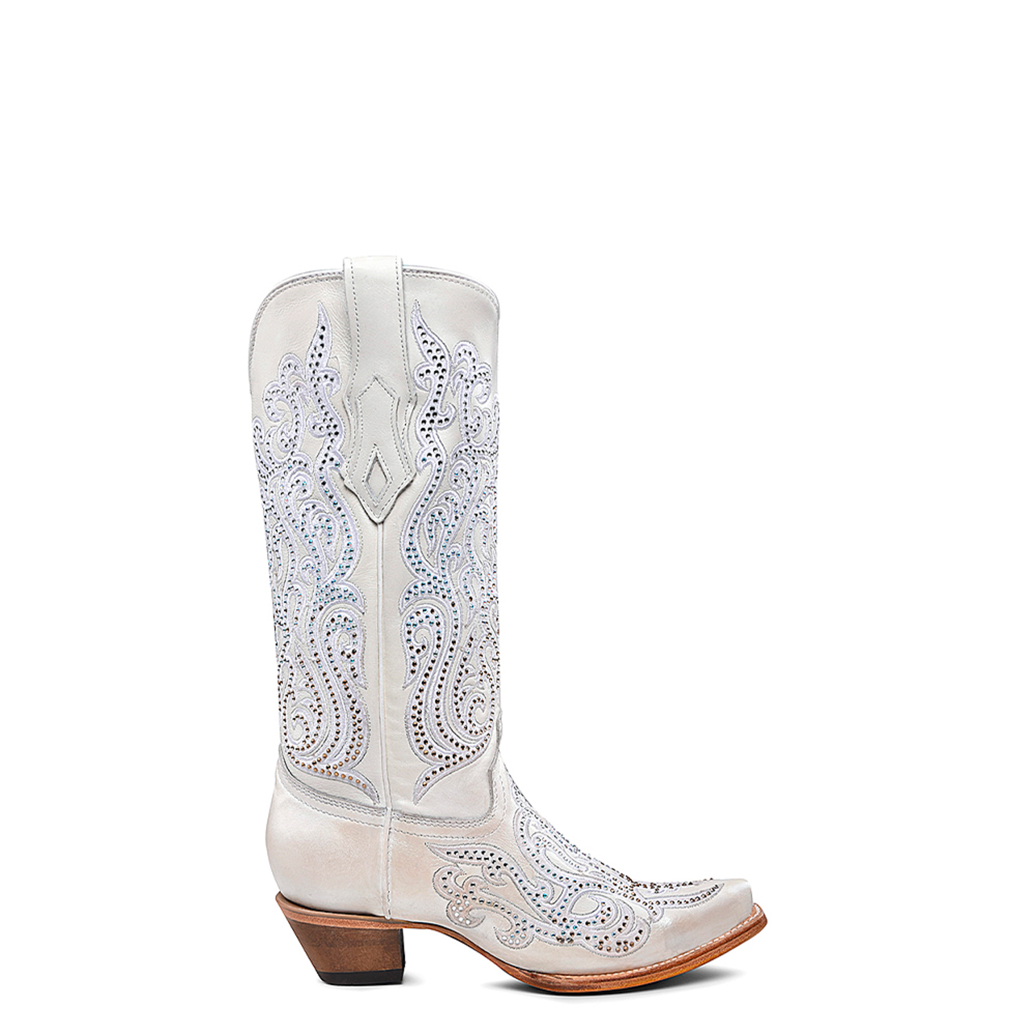 Pre-owned Corral Boots Corral Womens Tall Crystal Overlay Snip White Cowhide 13in Cowboy Boots