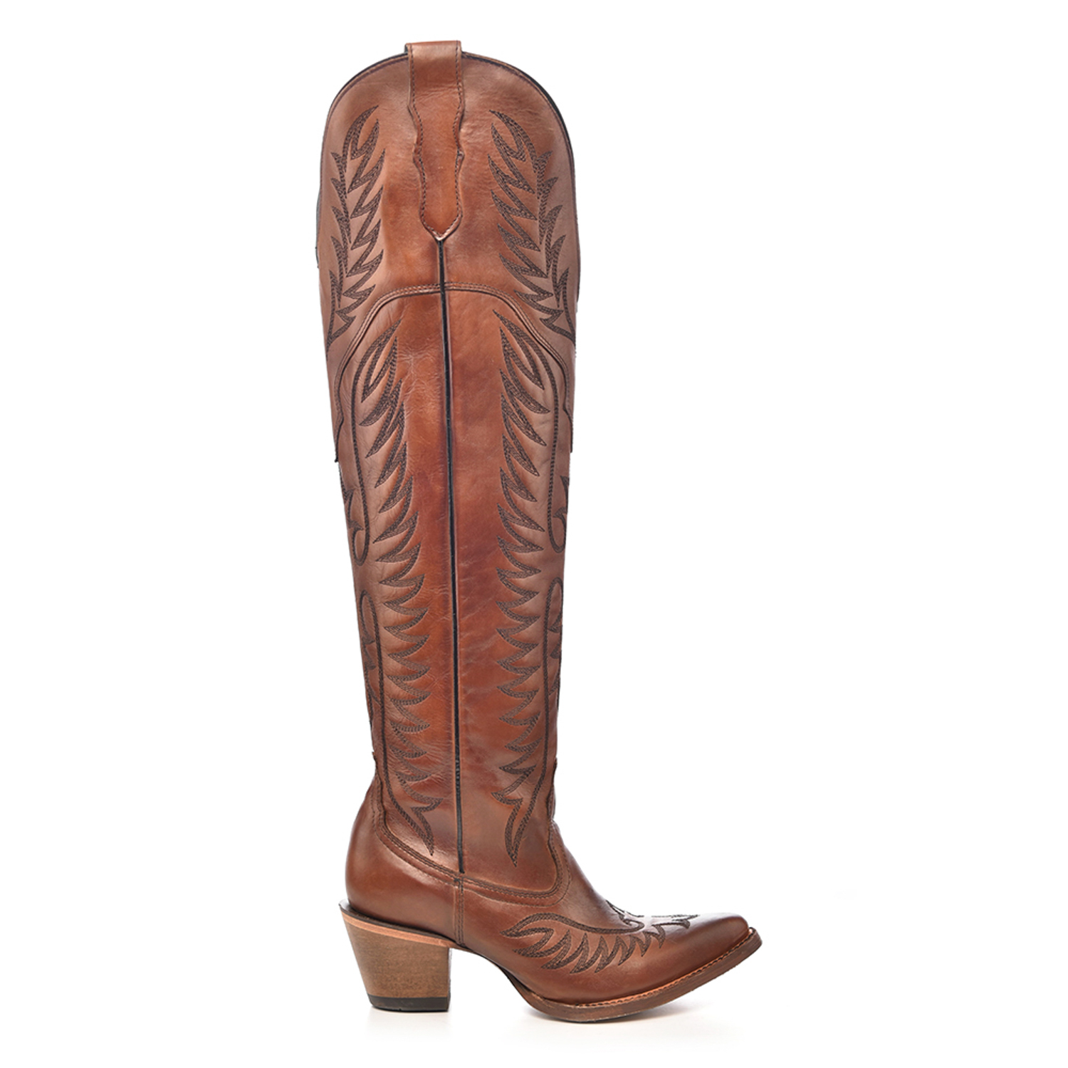 Pre-owned Corral Boots Corral Womens Tall Top Embroidery J Toe Cognac Cowhide 21in Cowboy Boots In Brown