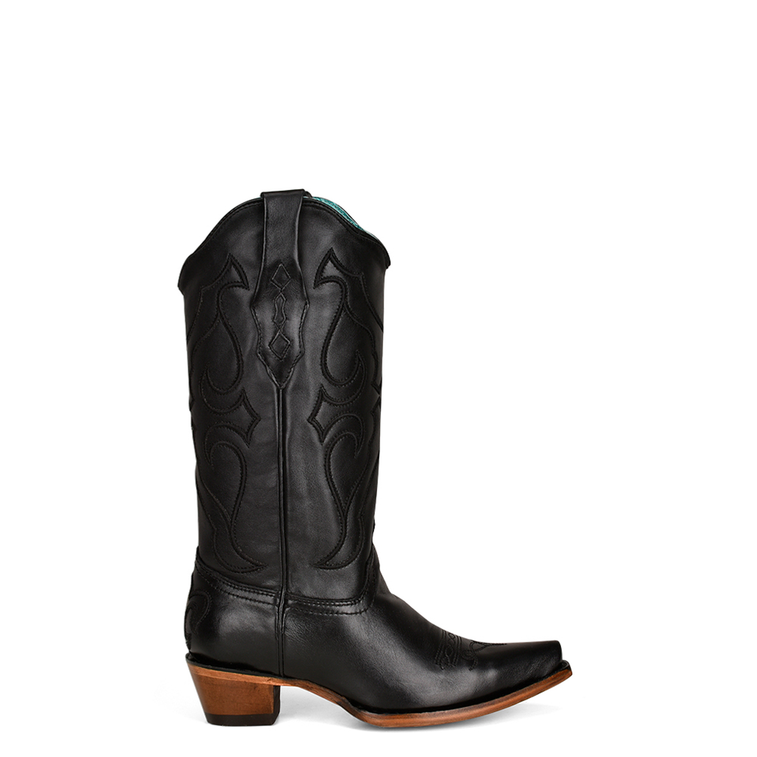 Click to view more detailed imagery on our partner's website Pre-owned Corral Boots Corral Womens Embroidery Snip Toe Z5072 Black Cowhide 13in Cowboy Boots