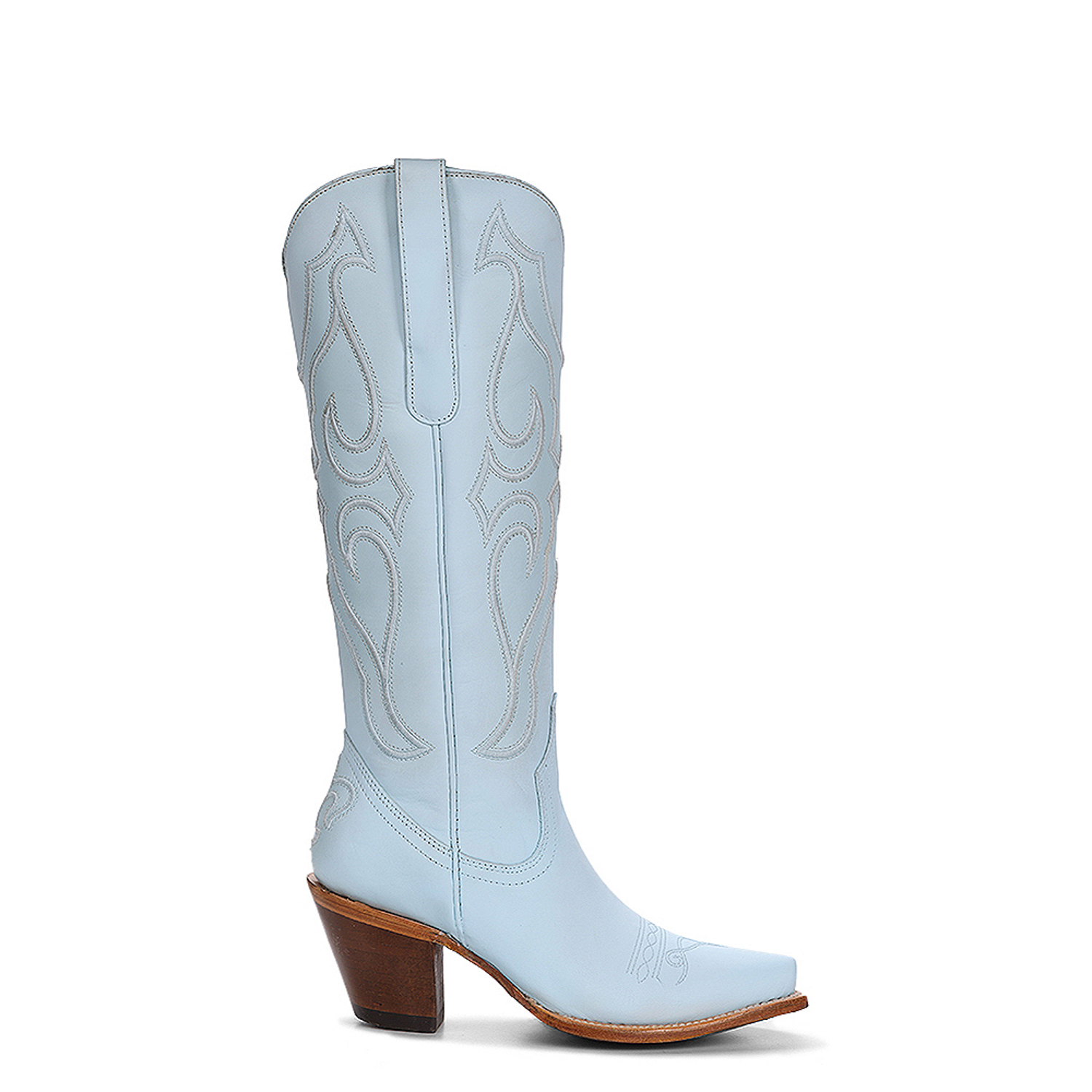 Pre-owned Corral Boots Corral Womens Tall Embroidery Snip Toe Baby Blue Cowhide 15in Cowboy Boots