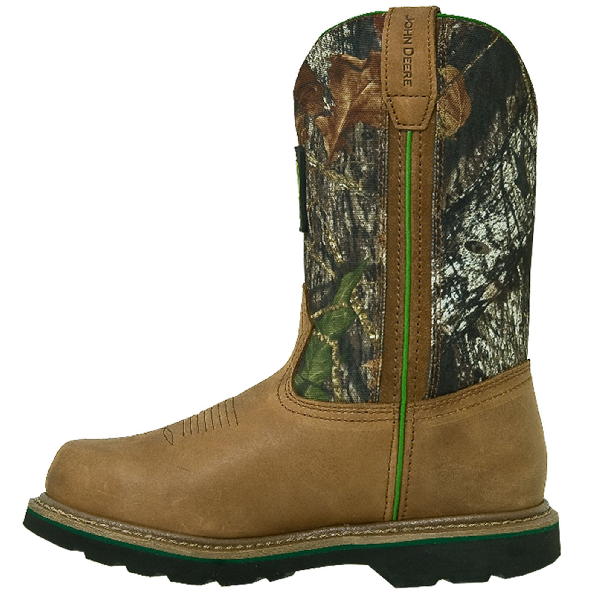 John Deere Mens Tan Leather 11in Pull On Camo Steel Toe Cowboy Work ...