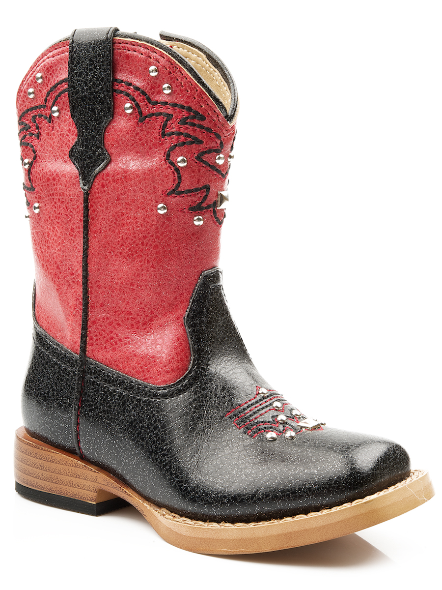 Roper Baby Girls Infant Square Toe Fancy Shiny Faux Leather Cowboy Boots