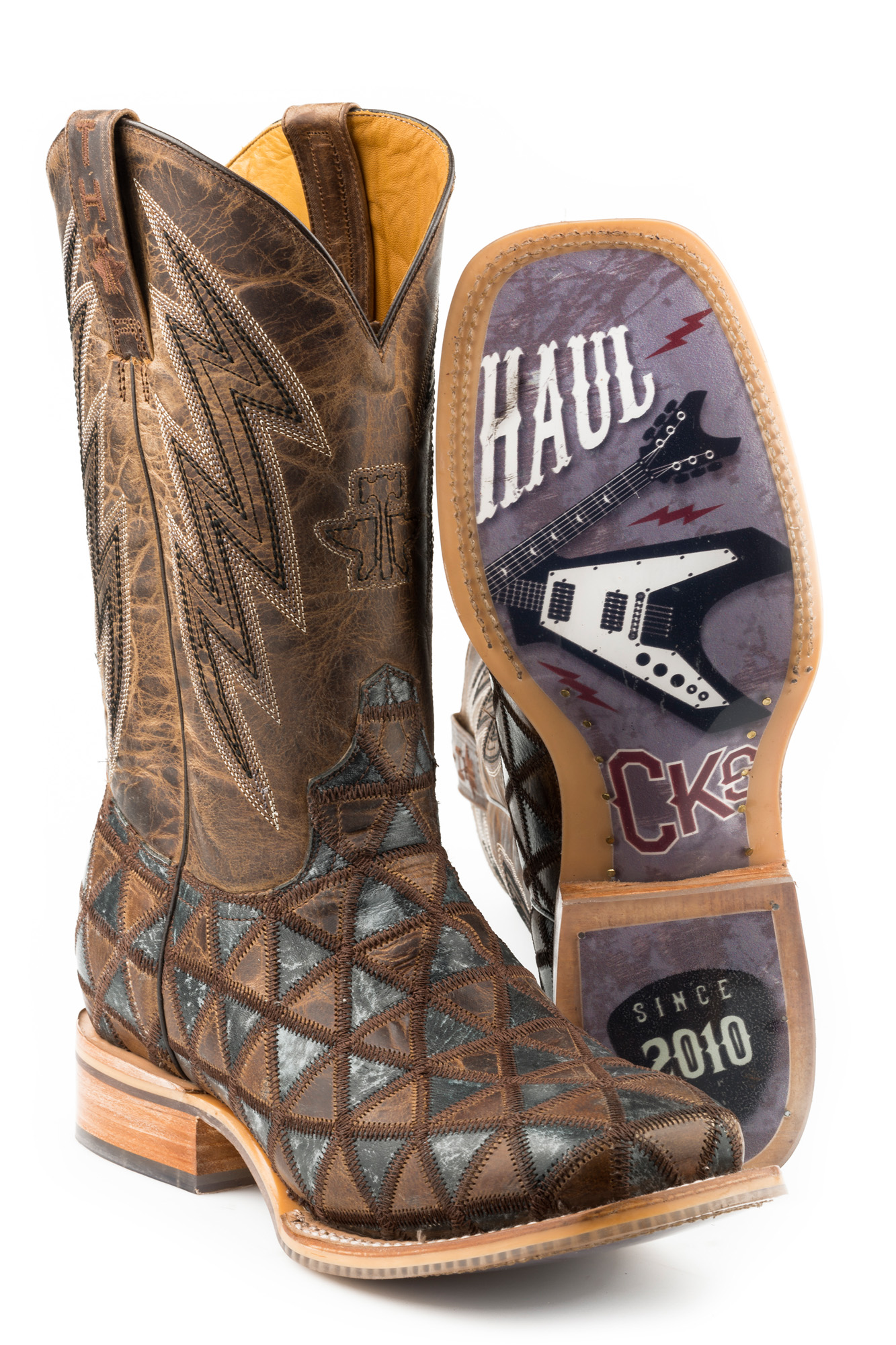 Click to view more detailed imagery on our partner's website Pre-owned Tin Haul Mens Charcoal Black Leather Horse Power Cowboy Boots