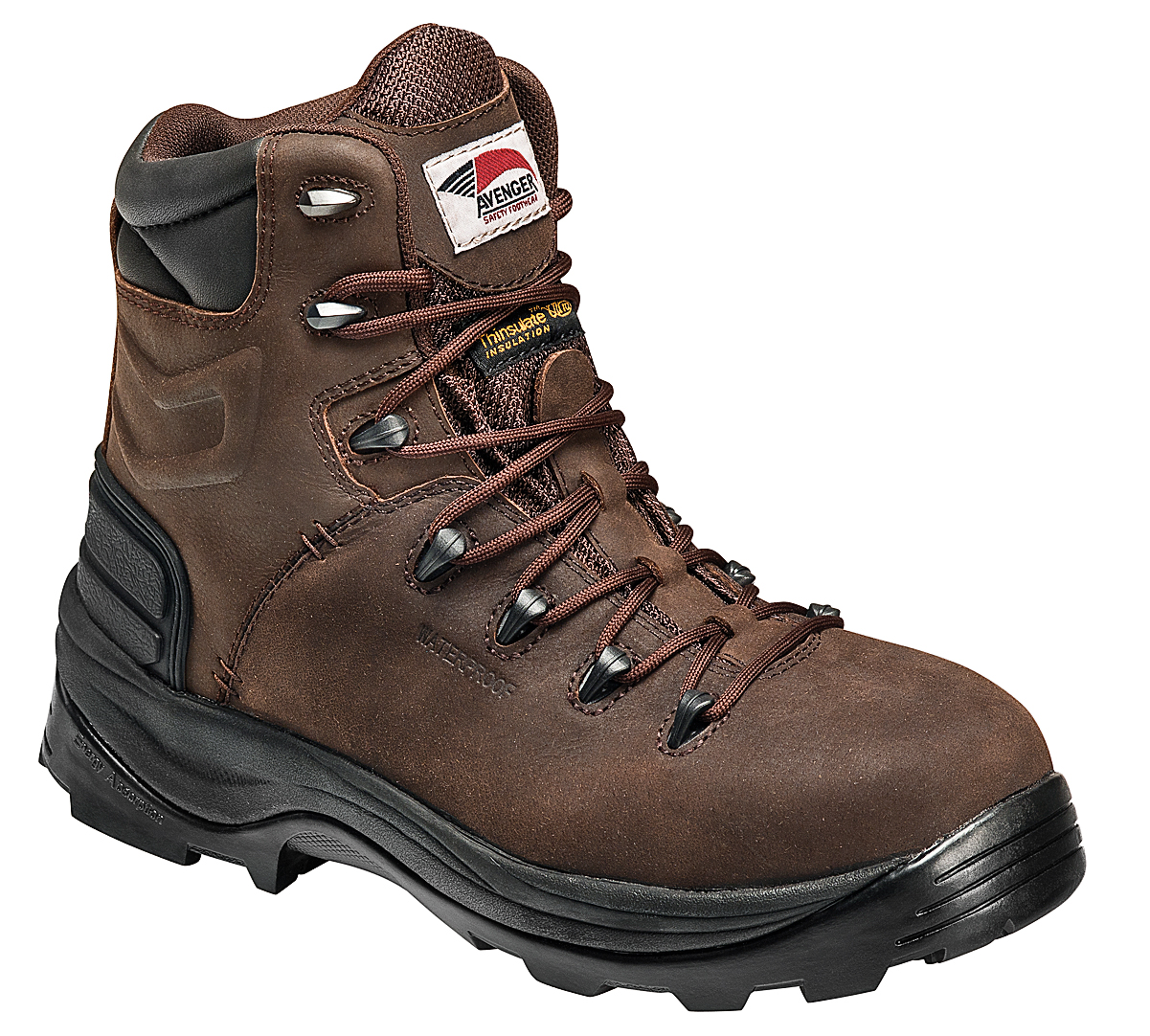 Avenger Mens Composite Toe EH Insulated WP Boot W Brown Leather Avenger Mens Composite Toe EH Insulated WP Boot W Brown Leather