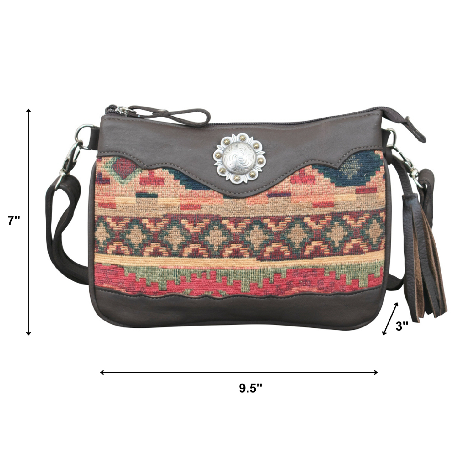 American West Womens Santa Fe Tapestry Multi-Color Leather Crossbody Bag OS