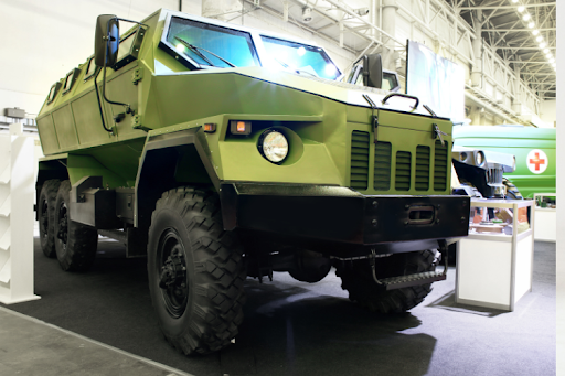 Large green military vehicle.
