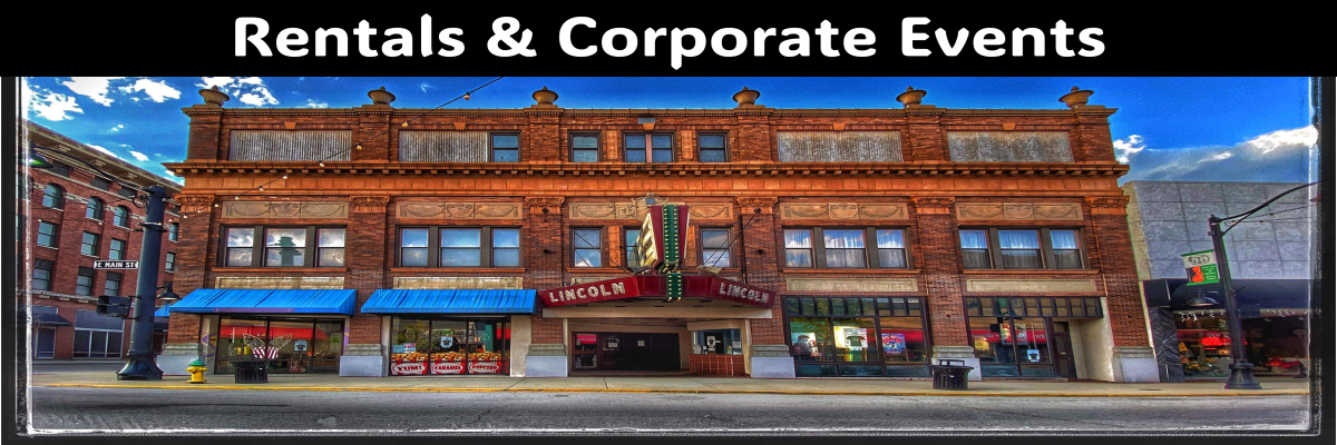 Front of Lincoln Theatre building acting as a header for rental and event page