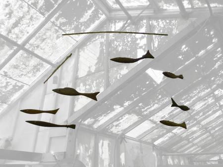 Danish Fish Mobile, It's hard to capture this beautiful sculpture on film, so I blurred out the background to better see the mobile