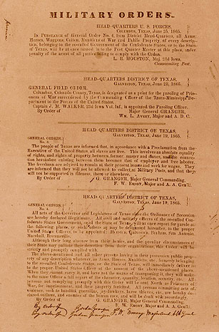 General Gordon Granger's announcement of the end of slavery in Texas