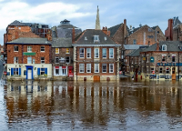 Flooded houses in the UK in winter