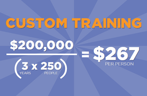 Custom Training: ($200,000)/(3 years x 250 people) = $267 per person