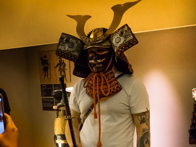 a participant trying on samurai gear