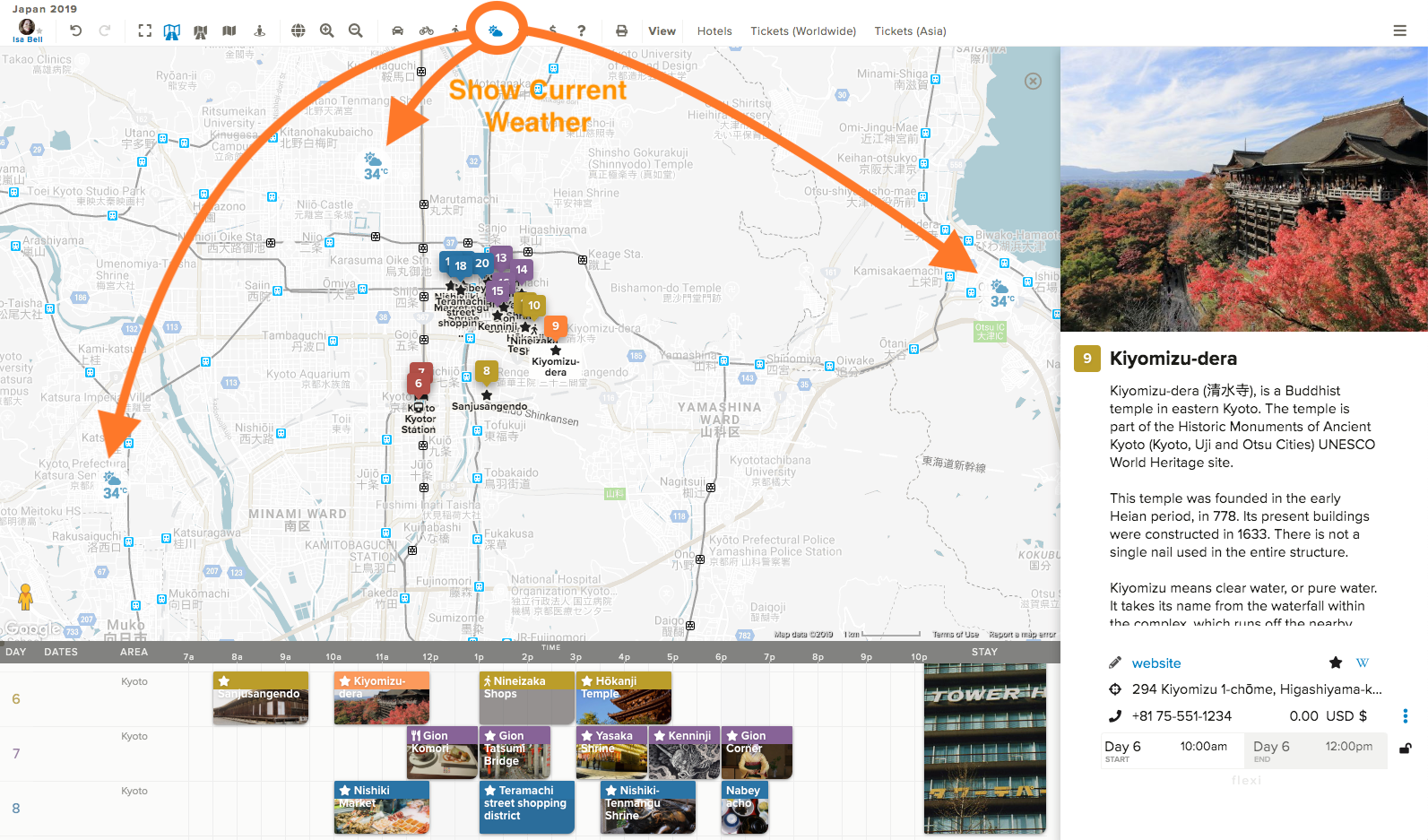 travel itinerary weather