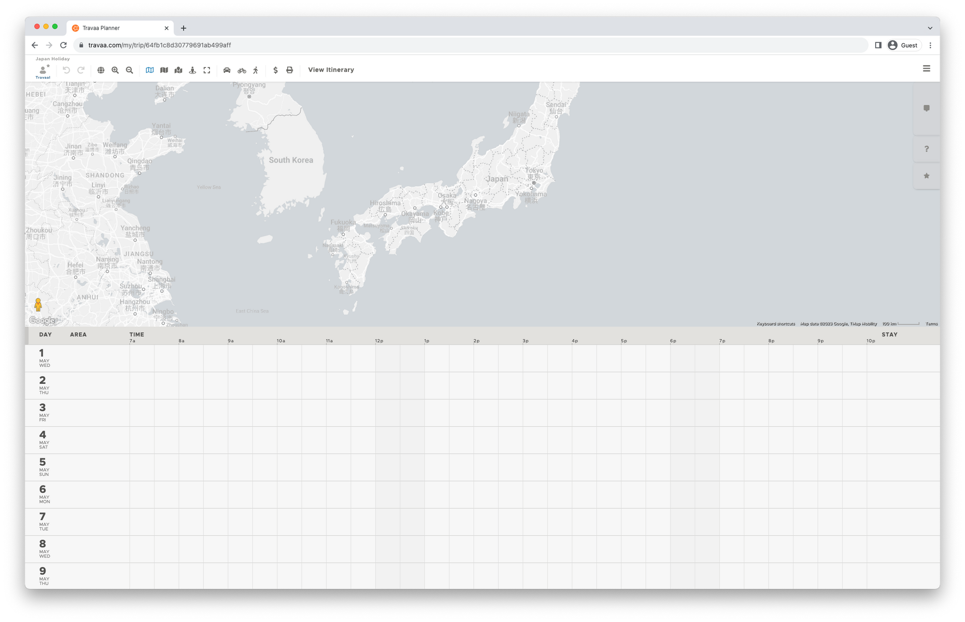 travel itinerary planner empty