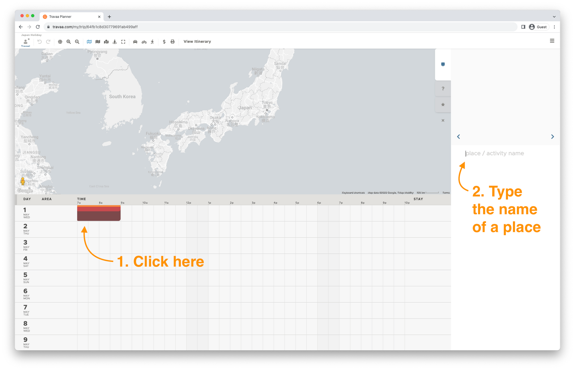 start making your own itinerary