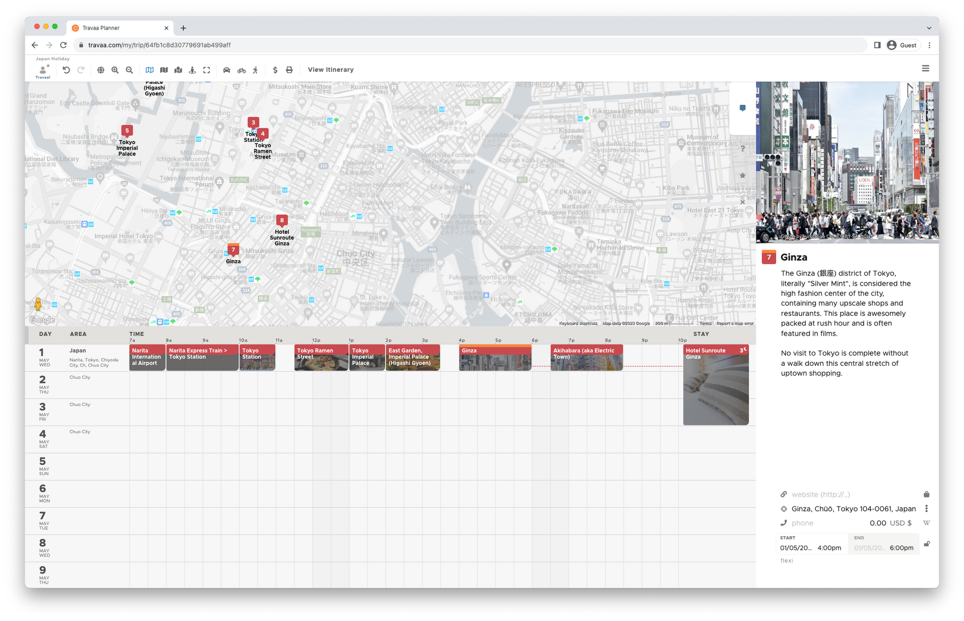 adding places to your travel itinerary