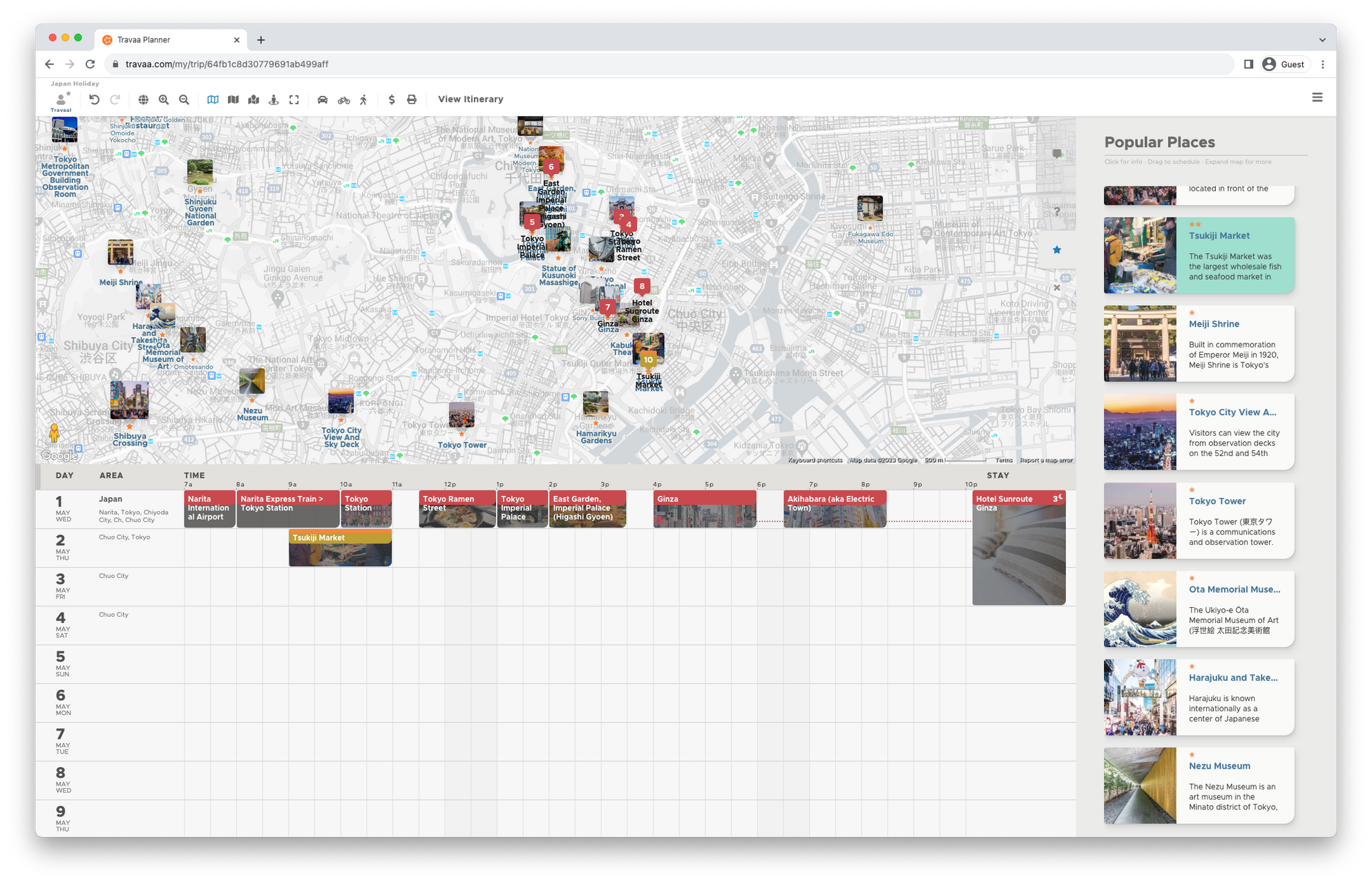 adding popular places to the trip