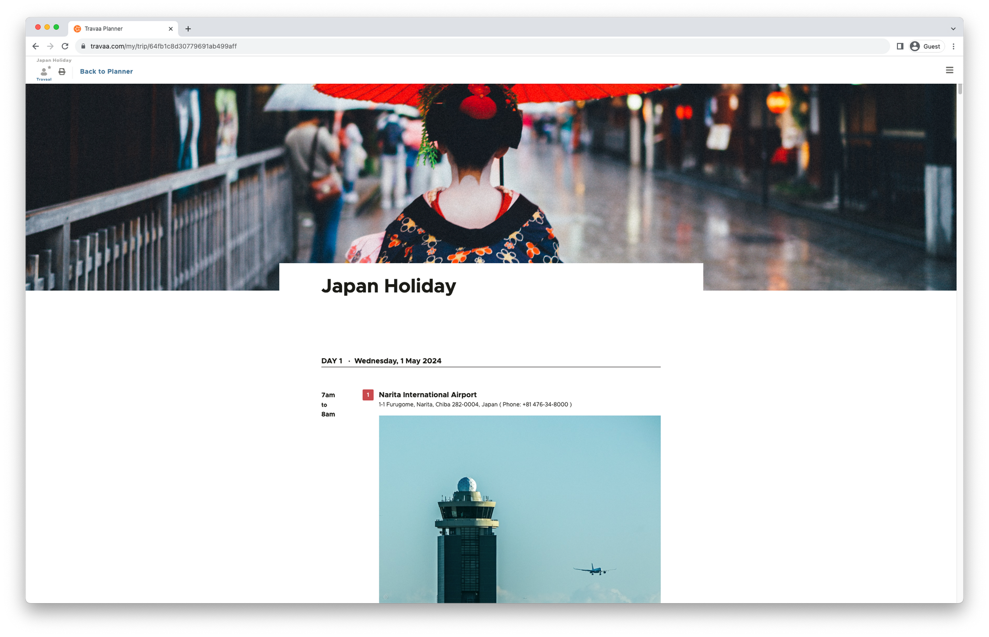 viewing your travel itinerary