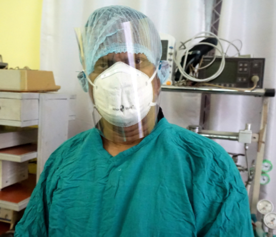 In OT with face mask shield