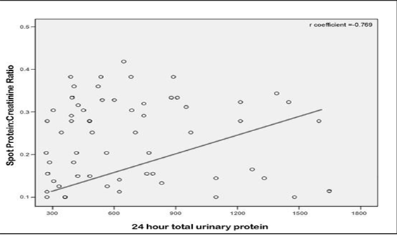 Correlation between 24-hour total urinary protein level and spot protein: creatinine ratio 