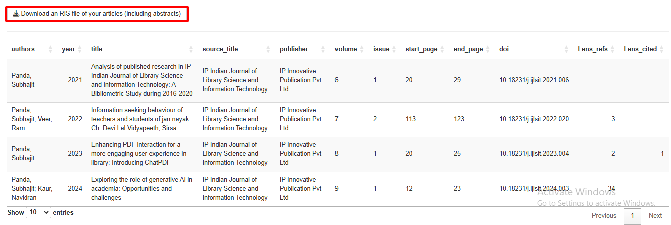 Input Article Details as of Lens.org