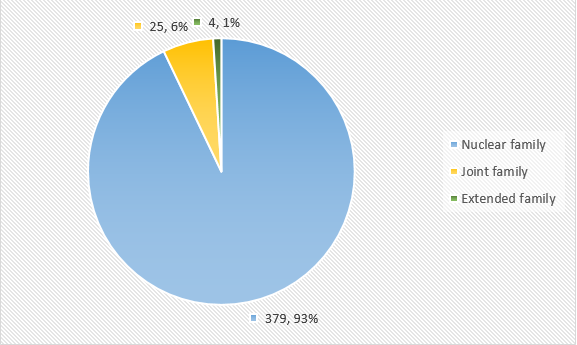 Distribution of participants based on type of family