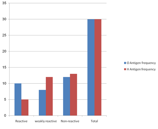 Quantitative slide agglutination reaction result of widal test